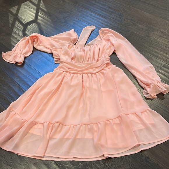 Exlura Tie Back/less Wedding Guest Mini, Lantern Sleeve Square Neck Ruffle,Flowy - Picture 14 of 14